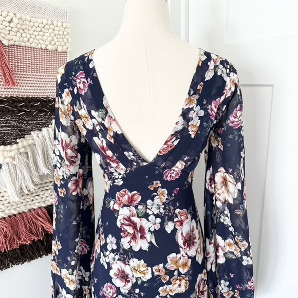 NICHOLAS Garden Rose Long Sleeve Floral Silk Maxi Dress Navy Blue Size 2 NWT - Picture 7 of 12